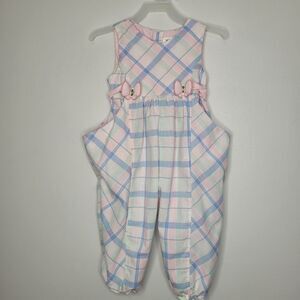 Vintage Tiny Tots pastel plaid butterfly cute one piece outfit size 3t